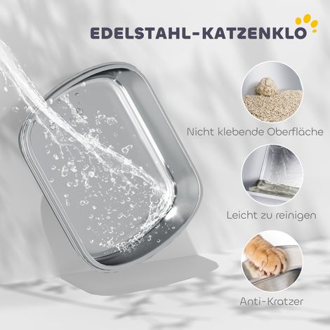 Bac à litière inoxydable avec couvercle, kit complet incluant récupérateur et pelle, pour chat jusqu'à 5 kg, 52,4 x 41,3 x 42 cm, blanc (1/4)