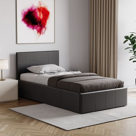 Lisbon 3ft Single Faux Leather Ottoman Bed Frame, 90 x 190 cm, Black