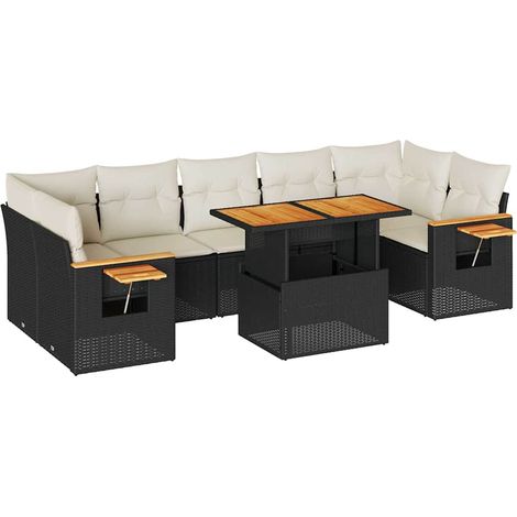 Set sofás jardín y cojines 8 pzas ratán sintético acacia negro vidaXL (1/5)
