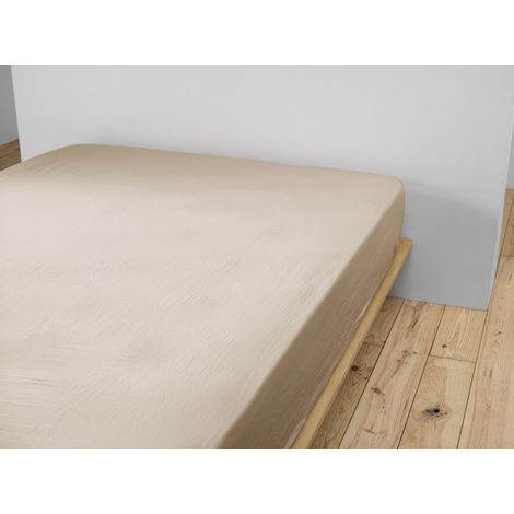 Drap housse "Gaïa" toutes dimensions "Gaze de Coton" l'Effet Papillon - Gaia Ficelle - 90 x 190 cm bonnet de 30 cm (1/4)