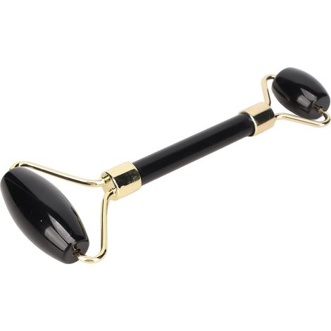 Rouleau de massage visage Gua Sha en pierre de jade, outil de soin peau avec flacon d'huile essentielle, noir (1/5)