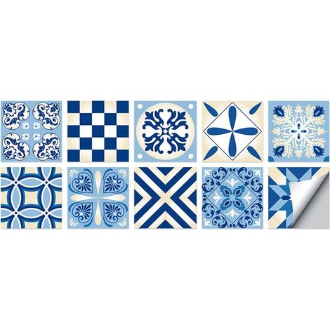 Juego de 10 pegatinas autoadhesivas para azulejos 20 x 20 cm, pegatinas azulejos PVC impermeables, papel tapiz decorativo pared resistente aceite (1/5)