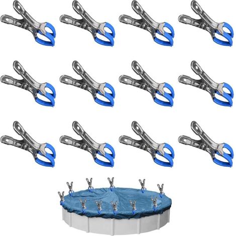 12 Metall-Poolabdeckungsclips, Garten-Gewächshausclips, Halteclips mit Schutzfolie, Clips für Aufstellpools, Hochspannungs-Poolabdeckungsclips