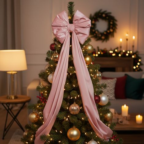 Fiocco in velluto color rosa per decorazioni natalizie e puntale albero da 48 cm x h 180 cm (1/4)