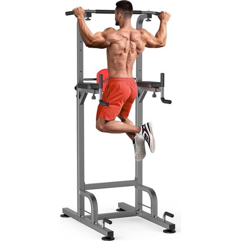 Chaise Romaine Musculation Power Tower Barre Traction Dips Entraînement Fitness Multifonction Domicile Pull Ups (Gris) (1/5)