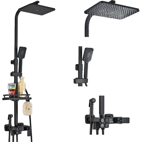 Robinet de douche, Contrôle thermostatique, Design contemporain, noir mat 4DT (1/2)