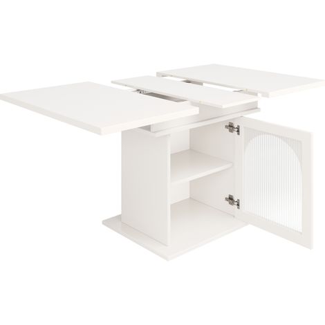 Tavolo da pranzo allungabile in MDF bianco 140 x 80 x 76 cm con 3 ripiani (1/5)