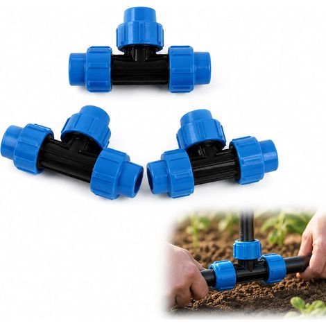 3 Pièces Raccords de Tuyau d’Eau en T 20mm, Raccords de Plomberie de Compression PN16, Connecteur Compatible avec Tuyaux Polyéthylène PE80 PE100, pour Tube PE 20mm (1/5)
