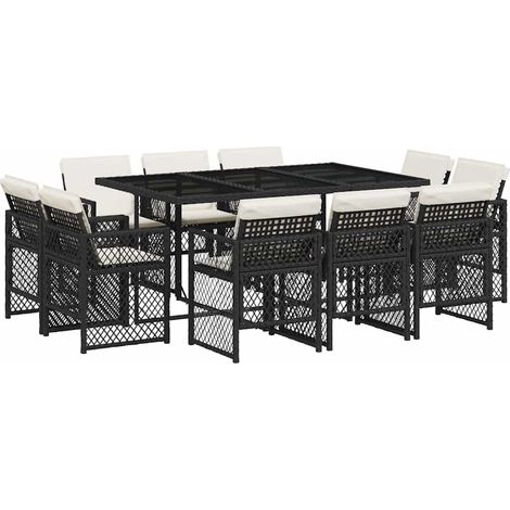 Maison Exclusive - 11-tlg. Garten-Essgruppe mit Kissen Schwarz Po