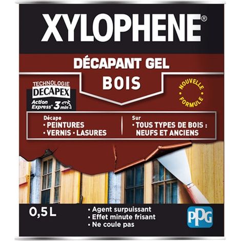 Xylophene – Décapant gel pour bois 0,5L – Élimine peintures et vernis – Formule gel non coulante pour surfaces verticales – Résultat professionnel