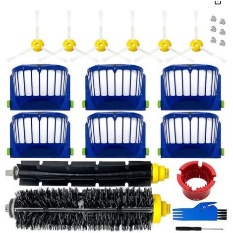 Kit de remplacement pour aspirateur irobot Roomba 600 694 692 650 660 651 avec 2 brosses principales + 6 brosses latérales + 6 vis + 6 filtres + 2 outils de nettoyage + 1 tournevis (1/5)