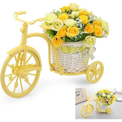 Support à plantes miniature en forme de vélo nostalgique, orné de fleurs artificielles, idéal pour décorer un jardin, une maison ou un mariage. (1/5)