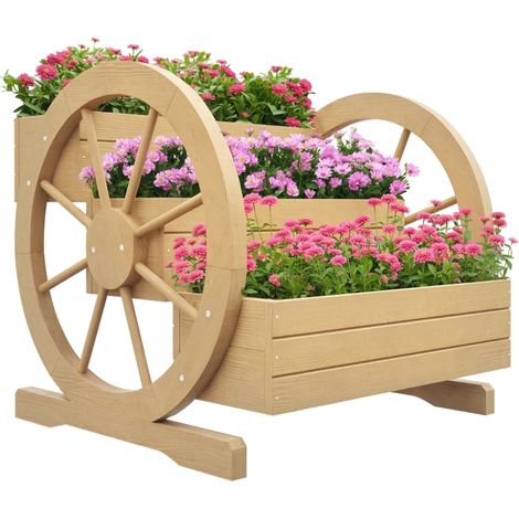 Jardinera de Madera Macetero Exterior de 3 Niveles Diseño de Escalera Orificios de Drenaje 61x62x57 cm Natural (1/5)