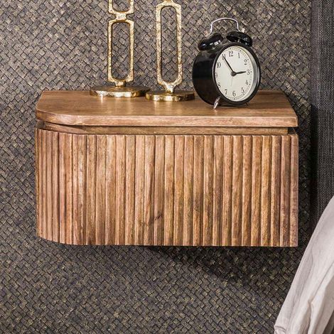 M&S – Lot de 2 chevets suspendus 1 tiroir en bois de manguier – Dimensions 40x35x20 cm – Fixation murale avec bande à vis – Couleur naturelle