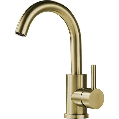 304 Stainless Steel Kitchen Faucet, Sink, and Vegetable Washing Basin - Brushed Gold Large Bend, Household Hot and Cold Water Faucet - 304 Brushed Gold Small Bend