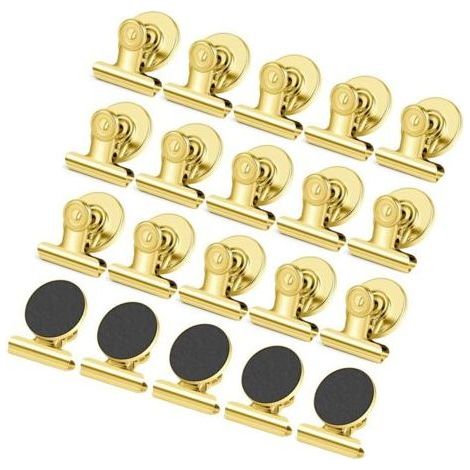 Magnetic clips, gold, 3.13.7 cm, set of 20, for refrigerators and storage cabinets.