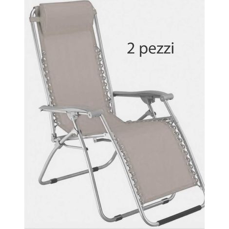 2 Sdraio Reclinabile Giardino Ecru Esterno Poltrona con Poggiapiedi Cuscino (1/2)