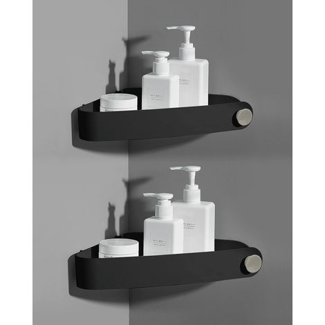 2 Stück Kunststoff-Dusche, Badezimmer-Aufbewahrung, Badezimmer-Aufbewahrung und -Organisation, Dusch-Seifenschale, Badezimmer-Regal, inklusive 6 selbstklebenden Aufklebern, schwarz (1/5)