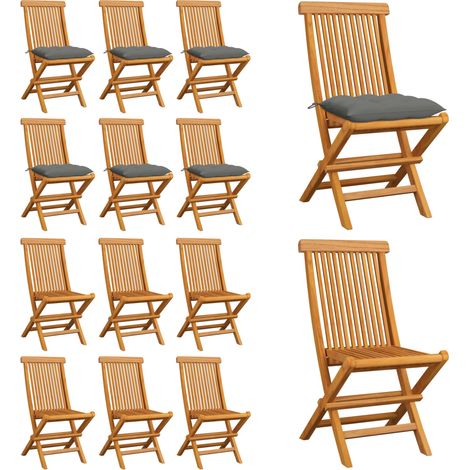 Gartenstühle mit Grauen Kissen 6 Stk. Massivholz Teak - Gartenstühle - Teakholzmöbel - Outdoormöbel - Esszimmerstühle - Balkonmöbel - Home & Living (1/5)