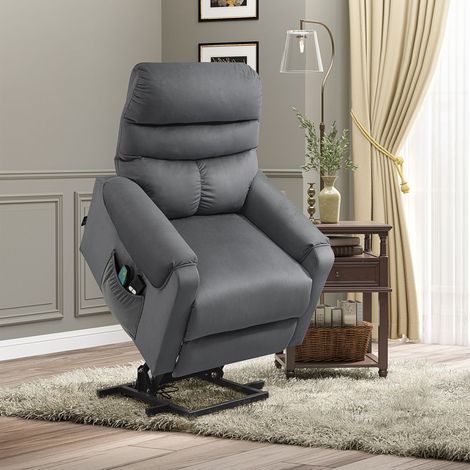 Fauteuil TV assistance debout électrique - télécommande - poche latérale - gris foncé - inclinable - polyester réglable - Robuste (1/4)