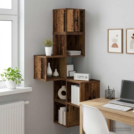 Étagère d’angle murale 7 compartiments en bois d’ingénierie bois ancien 48 x 48 x 120 cm - PANGIVO (1/5)