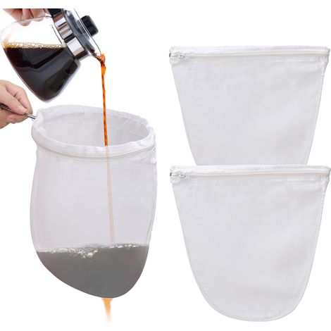 Filtre réutilisable de sacs de crépine de maille Ultra fine de 3 pièces avec le cadre de poignée d'acier inoxydable pour le jus de lait de café M (1/5)
