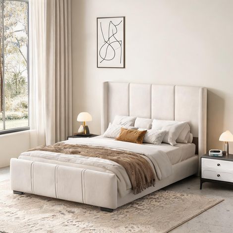 Cadre de lit beige en velours 83,5 x 61 x 55,1 cm (1/5)