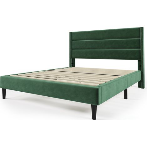 Letto capitonné 140 x 200 cm in velluto verde scuro con rete a doghe e testiera (1/5)