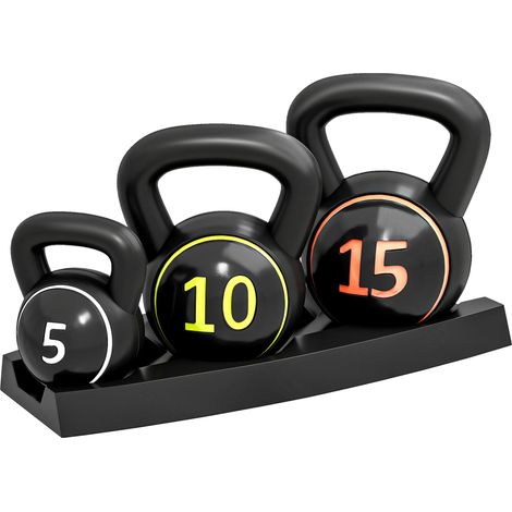 Set di kettlebell, 3 pesi, 2,2 / 4,5 / 6,8 kg, 18 x 18 x 24 cm, nero (1/5)