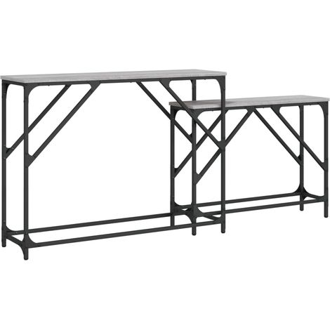 Lot de 2 tables d'appoint console en bois d'ingénierie gris DEC032605
