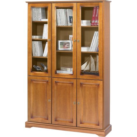 Bibliothèque Merisier 6 Portes 12 Niches L 120.6 H 182.2 P 33 cm (1/5)