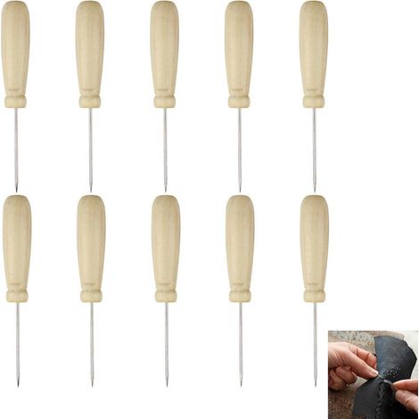 Leder-Nähnadel mit Holzgriff, 10er Set, für Leder, Teppich, Leinwand, DIY