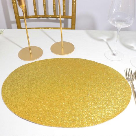 Lot de 6 sets de table antidérapants ovales en similicuir doré à paillettes, parfaits pour les mariages, banquets, fêtes, la cuisine, les repas et la décoration de tables de conférence. (1/4)