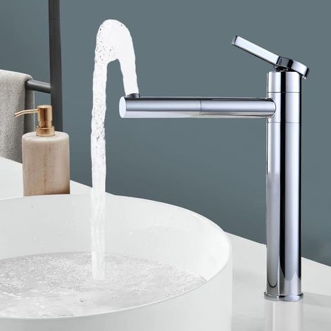360° drehbare Waschtischarmatur aus Chrom, hohe Messing-Badarmatur, Waschtischarmatur für Waschbecken