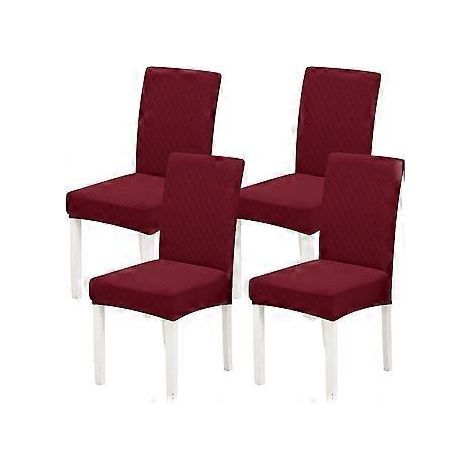 Stuhlhussen für Esszimmer, 4er-Set, Jacquard-Stühle, dehnbar, für Küche, Hotel, Restaurant (4-teilig, Weinrot)
