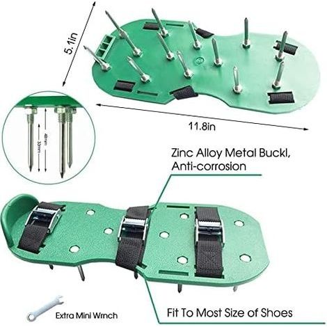 Rasenlüfterschuhe, Rasenlüfterschuhe mit Spikes, 4 verstellbaren Riemen und Metall-Vertikutierer für Rasenlüfter-Gartenschuhe (1/4)