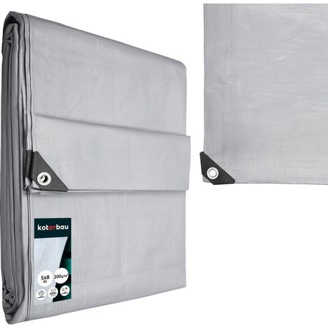 KOTARBAU® Bâche de Protection Extérieur - Polyéthylène - 6 x 10 m - Argenté - 200 g/m² - Bâche Anti UV - Bache Remorque - Bache Impermeable Exterieu (1/5)