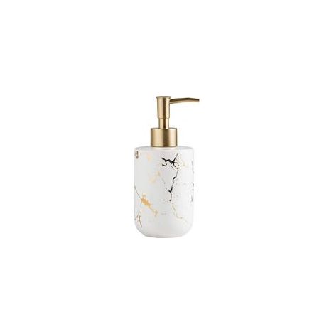 Distributeur de savon en céramique aspect marbre 300 ml, rechargeable, blanc – (1/2)