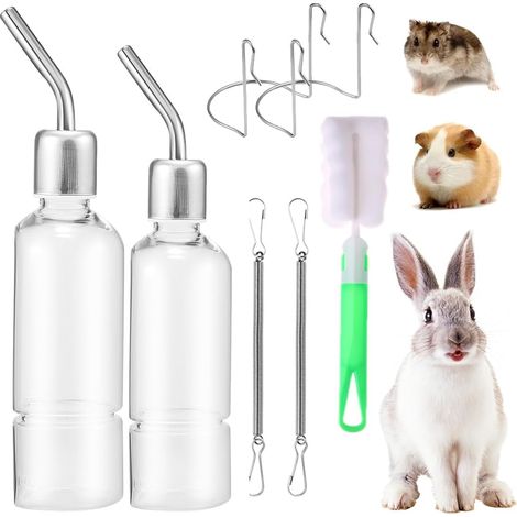 2 x Feeding Bottles, Guinea Pig Feeding Bottle, Hamster Small Water Bottle, Drinking Bowl for Rodents - Feeder Water Dispenser for Small Animals (1/5)