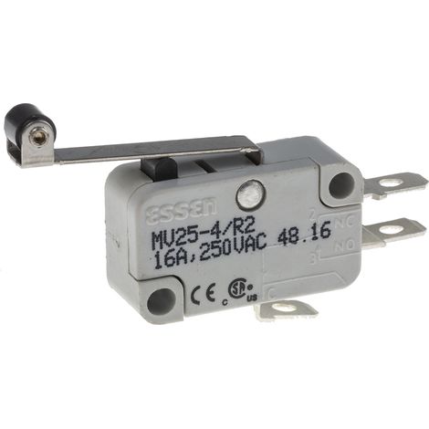 Microrupteur RS PRO Levier long à rouleau, 1 RT, 16 A @ 250 V c.a., A souder 250V c.a. ( Prix pour 1 )