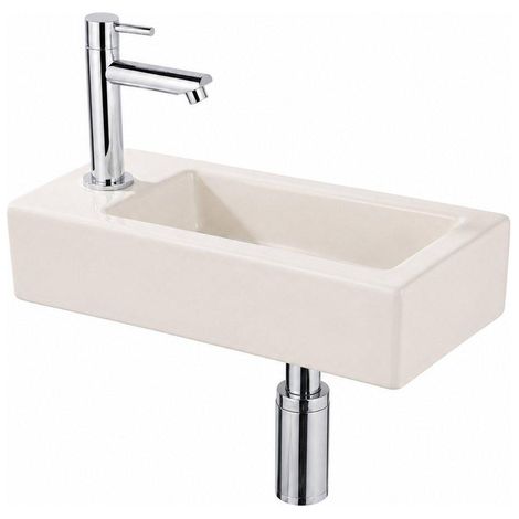 QeramiQ Fuente Lavabo pour WC - 38x18.5x9 cm - ceramique - trou de robinet de Lavabo pour WC a gauche - robinet de Lavabo pour WC chrome - siphon bas (1/5)