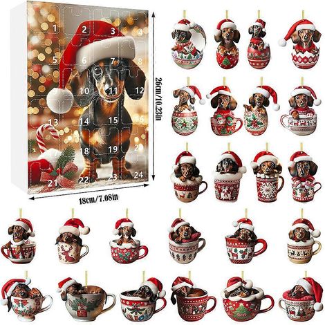 Calendrier de l'Avent 2D Teckels - Pendentif Chat - Décoration de Noël - 24 jours - Calendrier de l'Avent - Pendentif à suspendre au sapin - Cadeau de Noël - D (1/5)