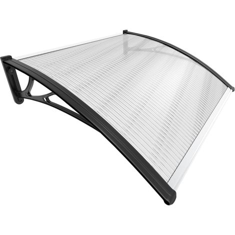 Auvent de Porte d'entrée Toit Marquise en Polycarbonate Porte Résistante Toit Abri Protection Contre La Pluie et UV Transparent 100x80cm Noir (1/5)