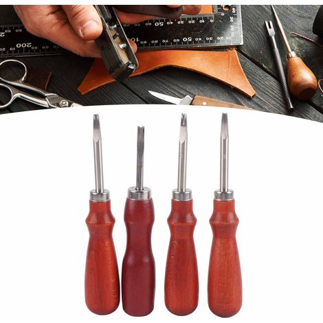 Ensemble de quatre outils de finition du cuir : coupe-bordures, outil de sculpture sur cuir, couteau à biseauter le cuir, coupe-bordures, outil de travail du cuir DIY (1 mm + 2 mm + 3 mm + 1,5 mm). (1/5)