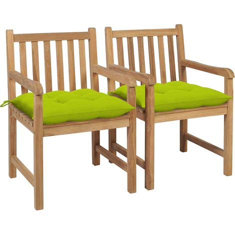 vidaXL Sillas de jardín 2 uds madera de teca y cojines verde brillante (1/4)