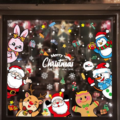 Autocollants statiques Père Noël, autocollants de Noël, autocollants pour vitrines, décorations de Noël, stickers pour fenêtres