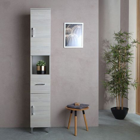 Colonna Bagno Legno Grigio, Ante, Cassetto E Vano A Giorno Rimini (1/5)
