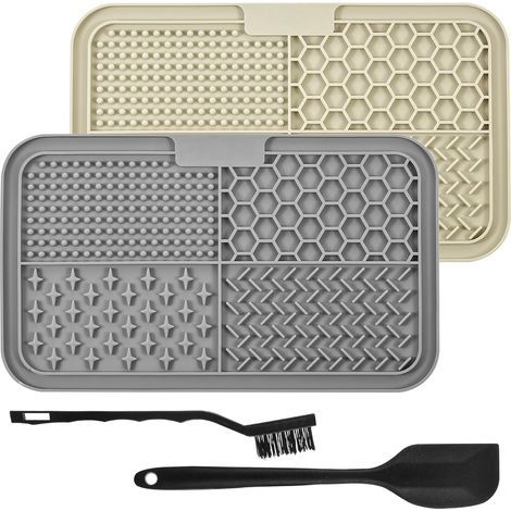 Set mit 2 Silikon-Leckpads mit Saugnäpfen, Bürste und Spatel, für Hunde und Katzen (1/5)
