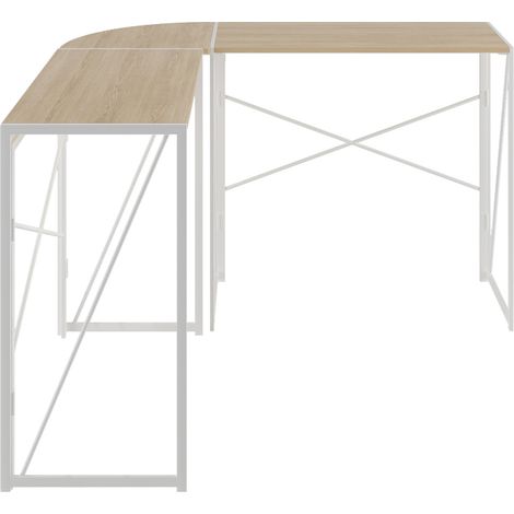 L-förmiger Eckschreibtisch aus Metall und MDF in Weiß mit Eichenholzoptik (1/5)
