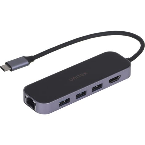 Unitek Hub Usb-C 3.1, Rj-45,3Xusb-A,Hdmi,4K,Pd100W (1/4)